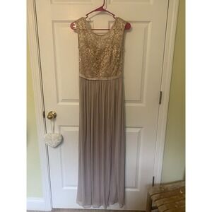 David's‎ Bridal Women's Bridesmaid Gold Metallic Lace Dress Size 2 Preowned EUC